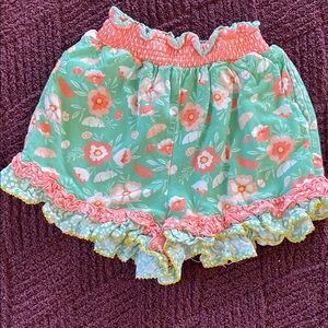 Matilda Jane Mint Floral Ruffle Shorts with Coral Accents